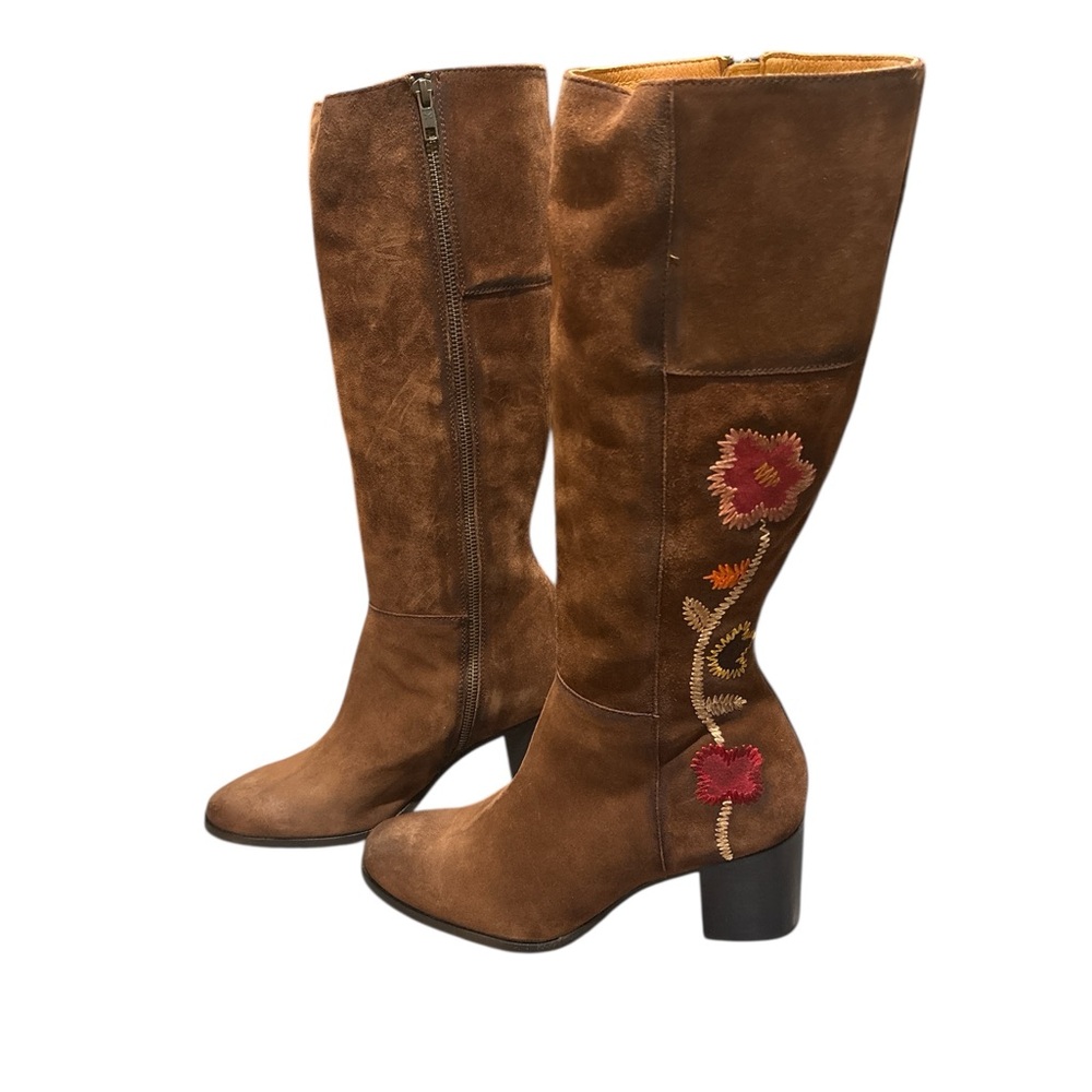 Frye Brown Floral Heeled Boots